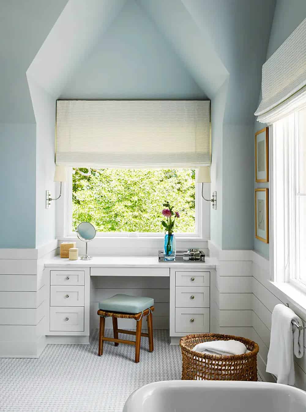 transitional style bathroom with a makeup vanity