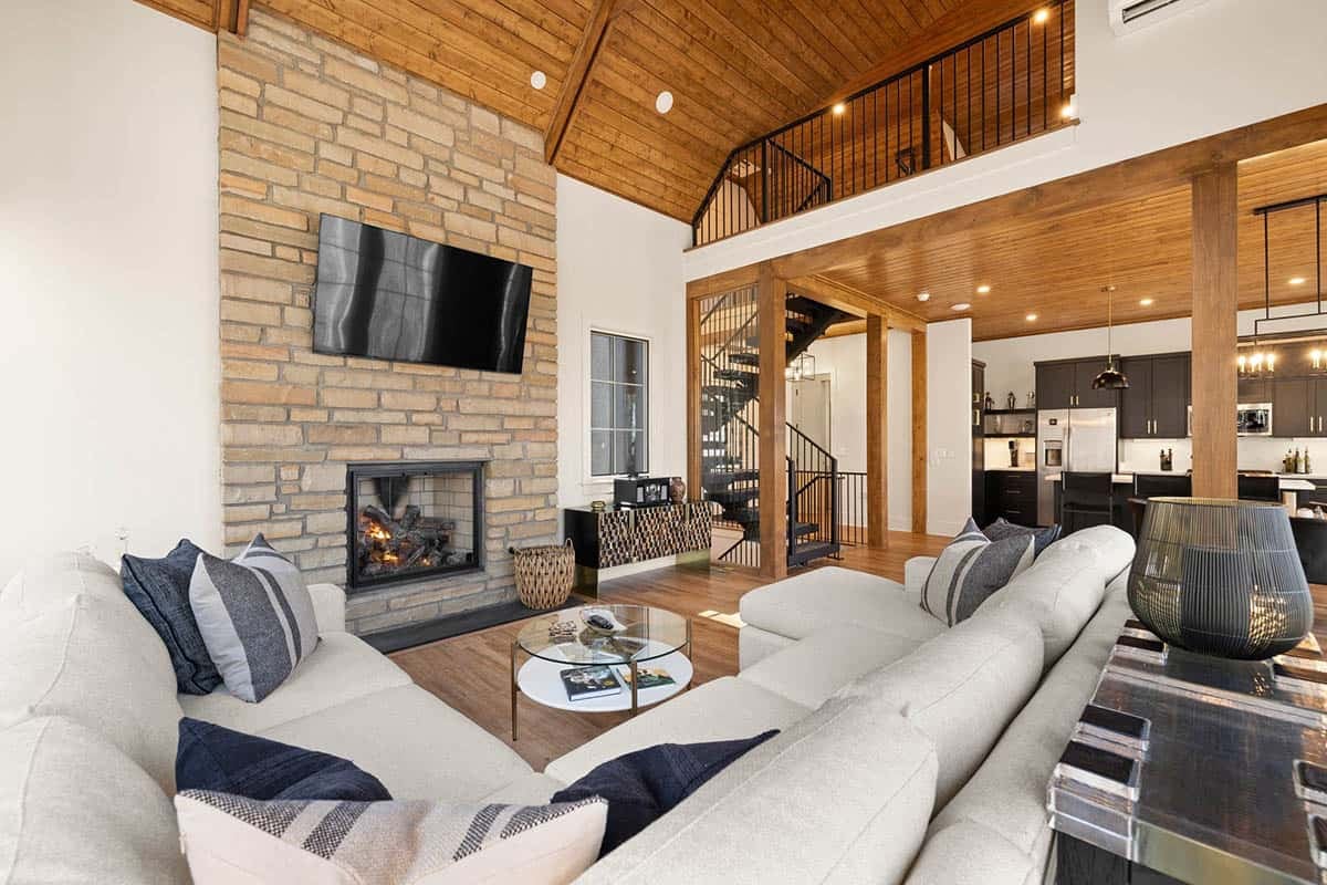 mountain cottage living room with a fireplace