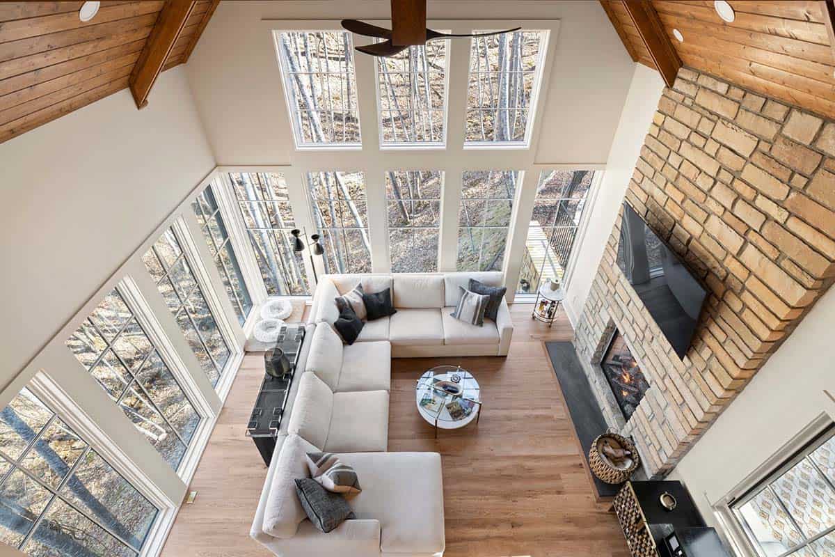 mountain cottage living room overhead view