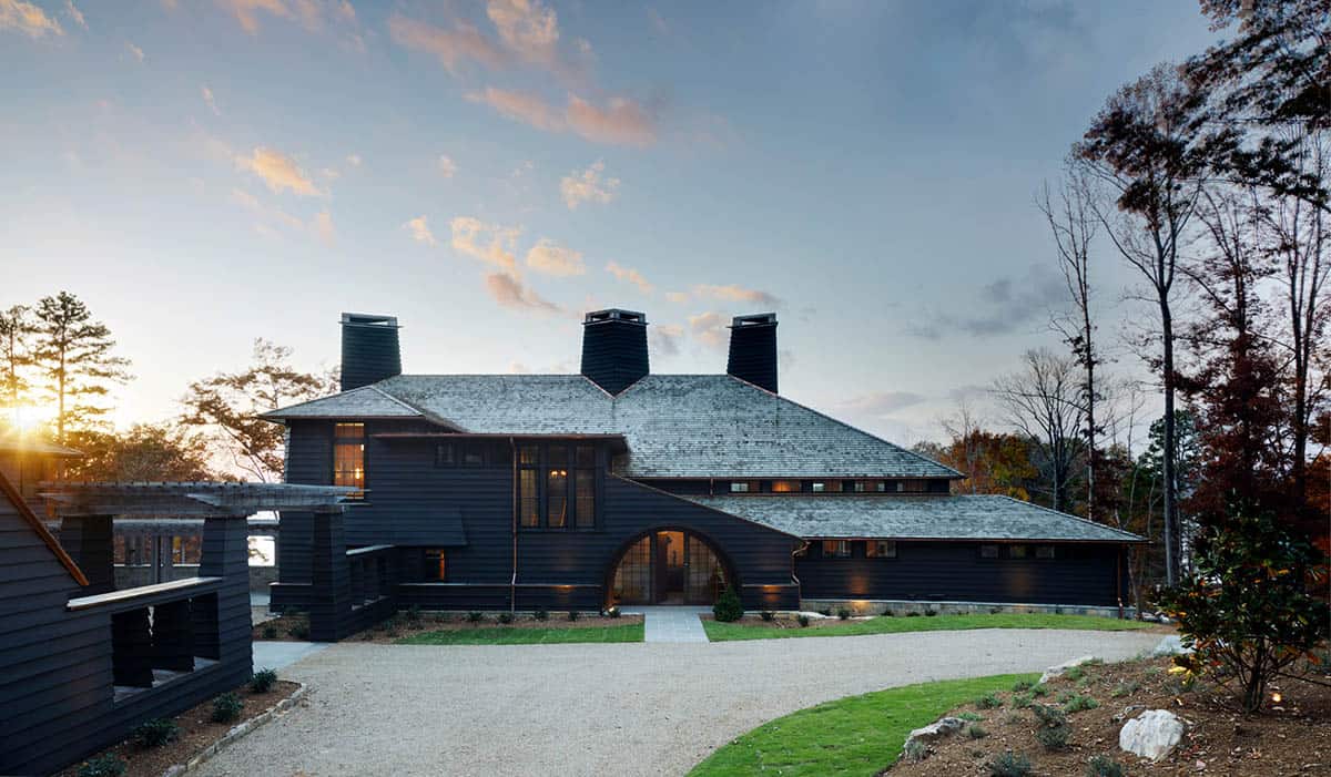 chalet-inspired lake house exterior