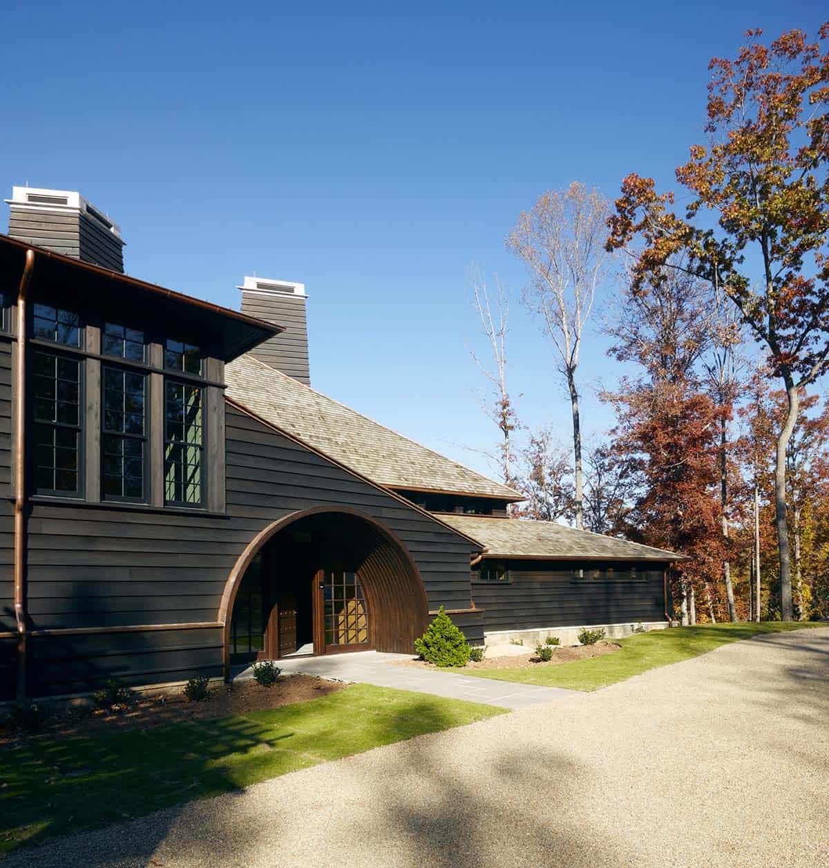 chalet-inspired lake house exterior