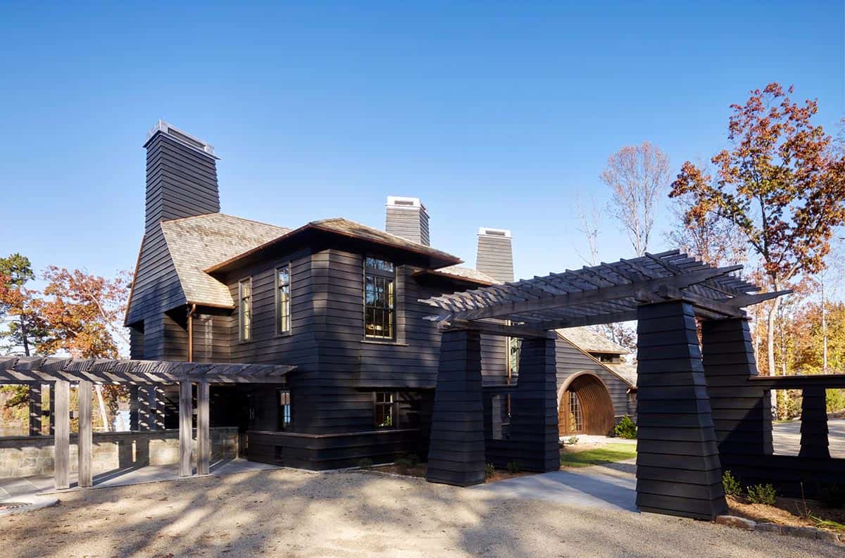 chalet-inspired lake house exterior
