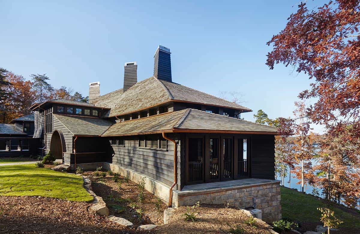 chalet-inspired lake house exterior