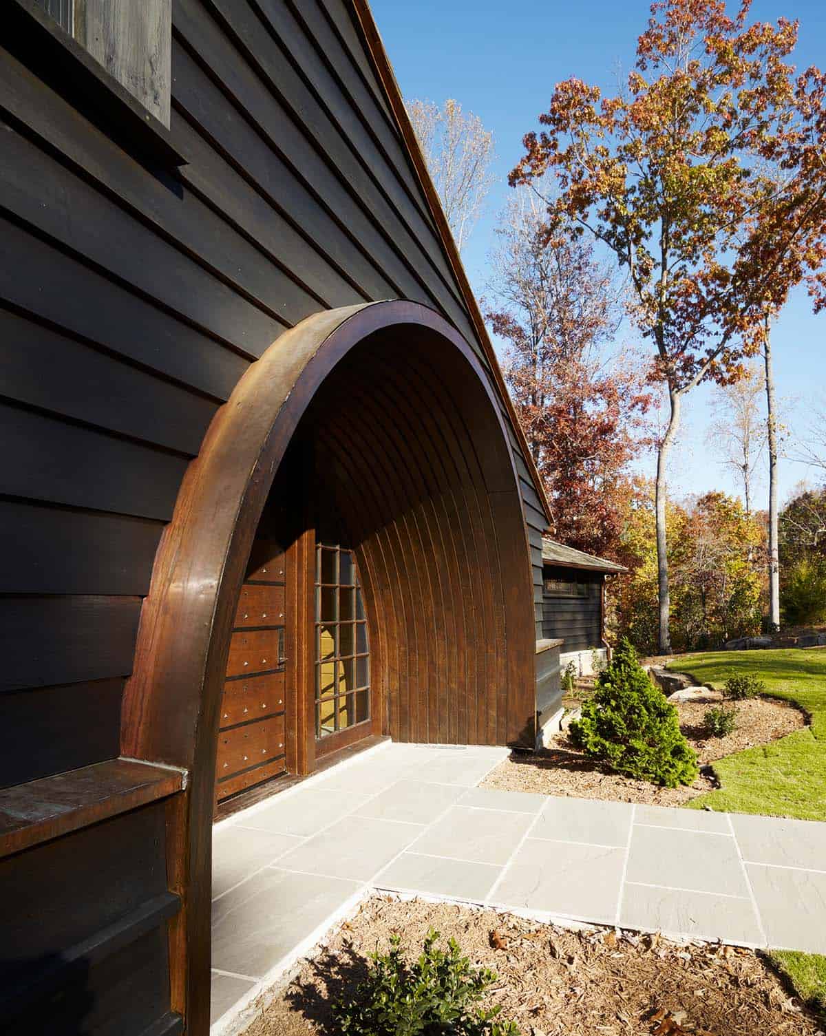 chalet-inspired lake house exterior entry