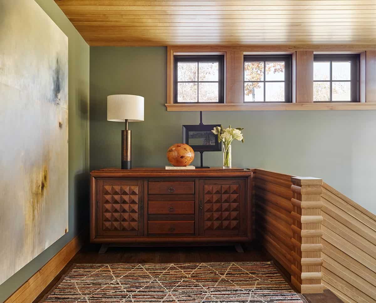 modern rustic staircase upstairs landing