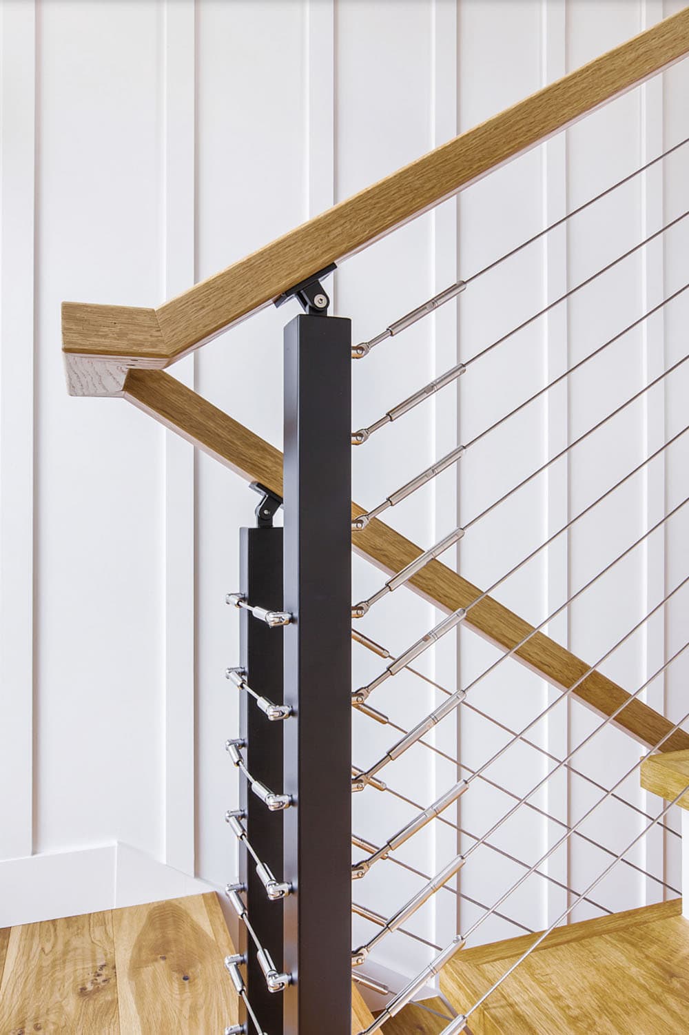 Oak staircase, board and batten walls