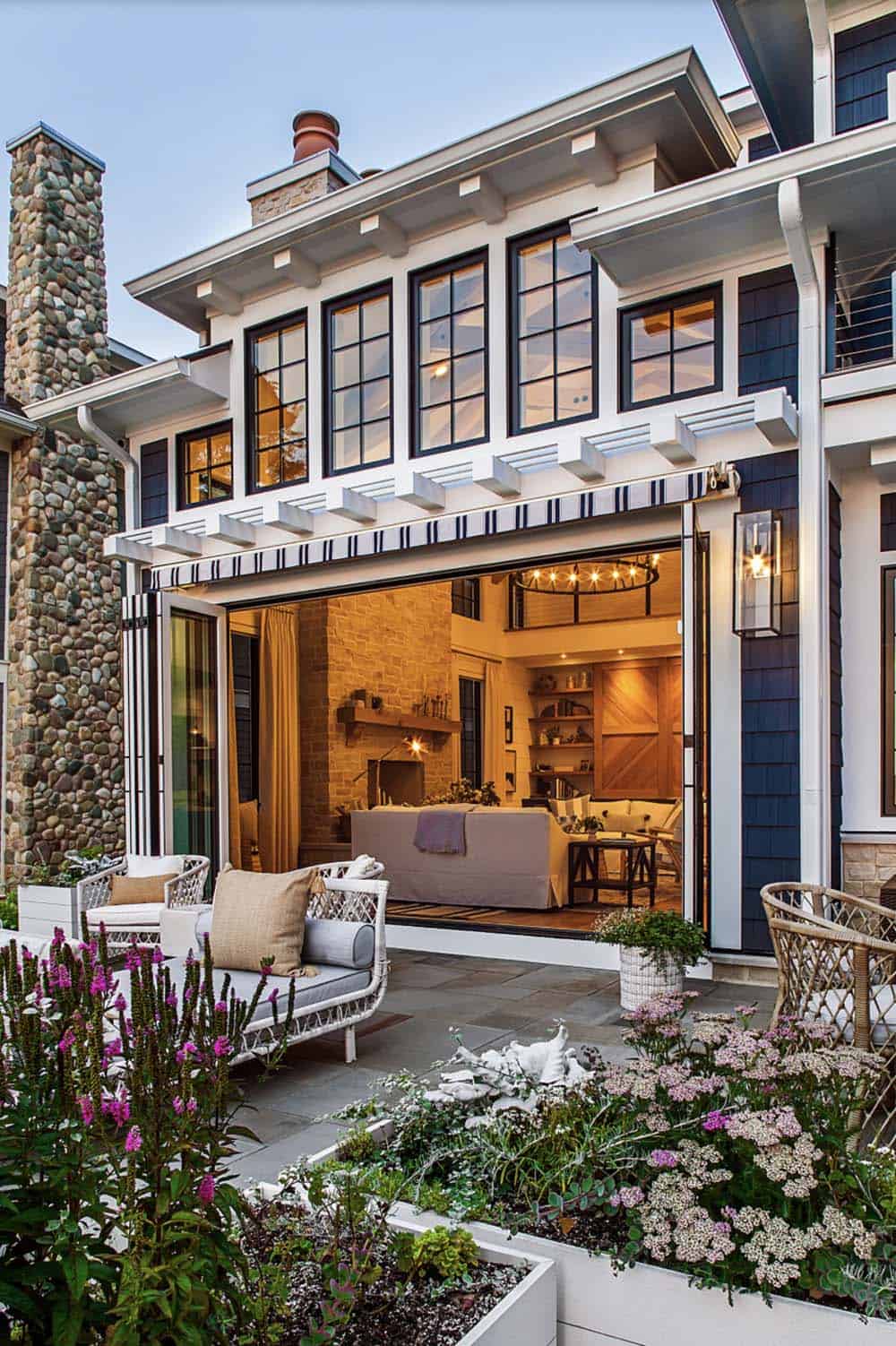 coastal style lake house backyard patio