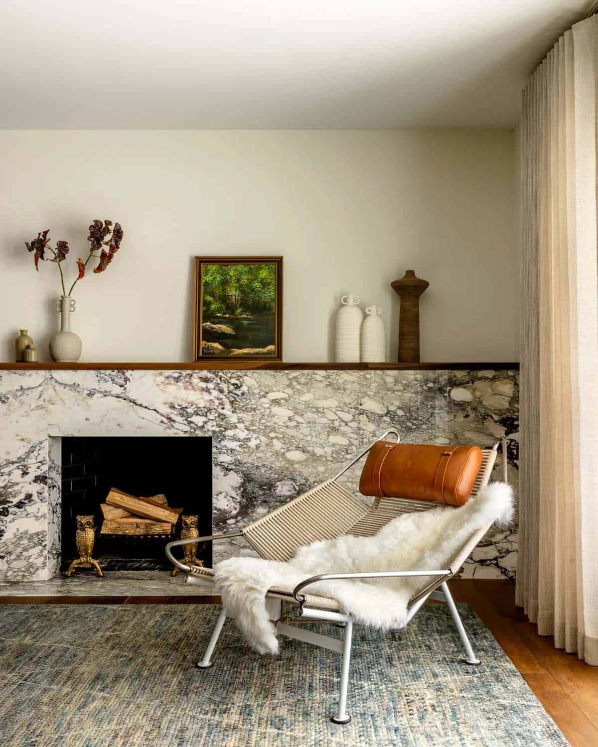 farmhouse living room with a fireplace