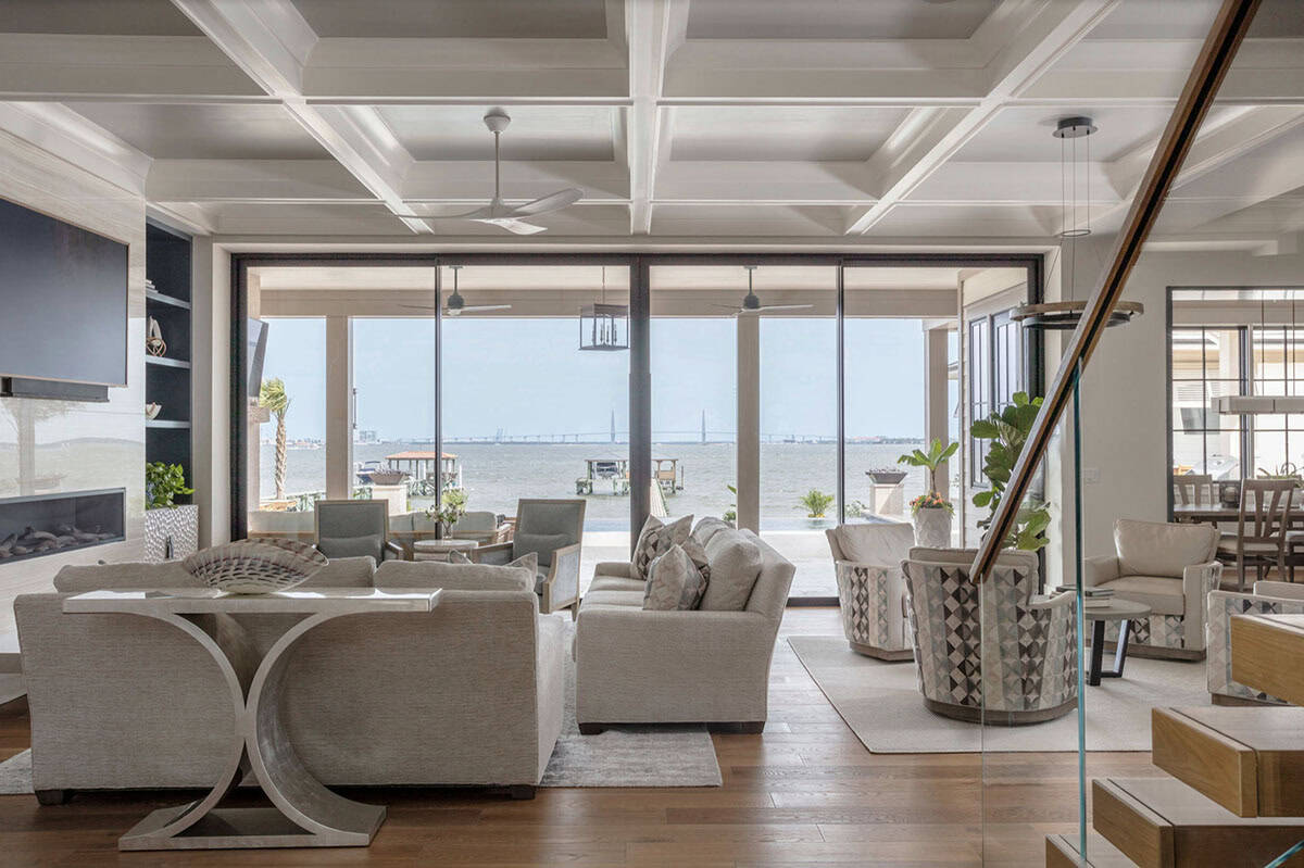 contemporary living room with sliding glass doors