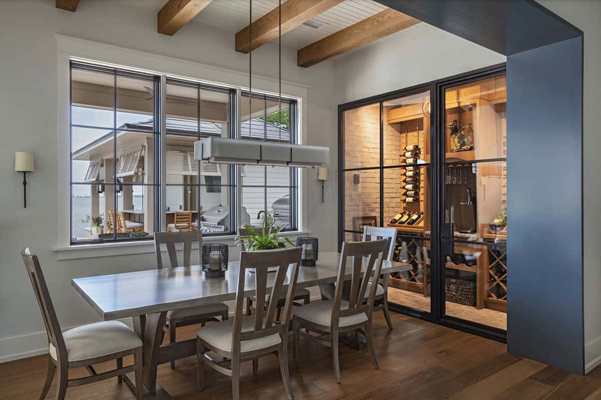 contemporary dining room and wine cellar