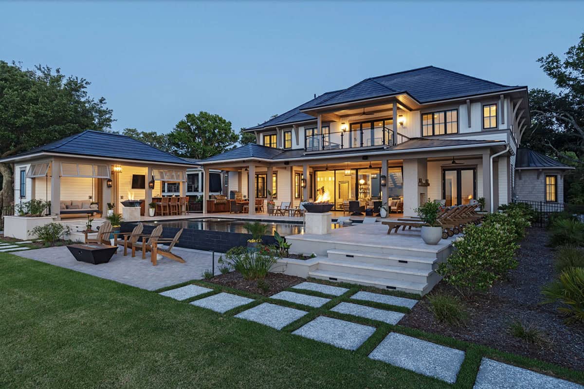 contemporary home exterior at dusk