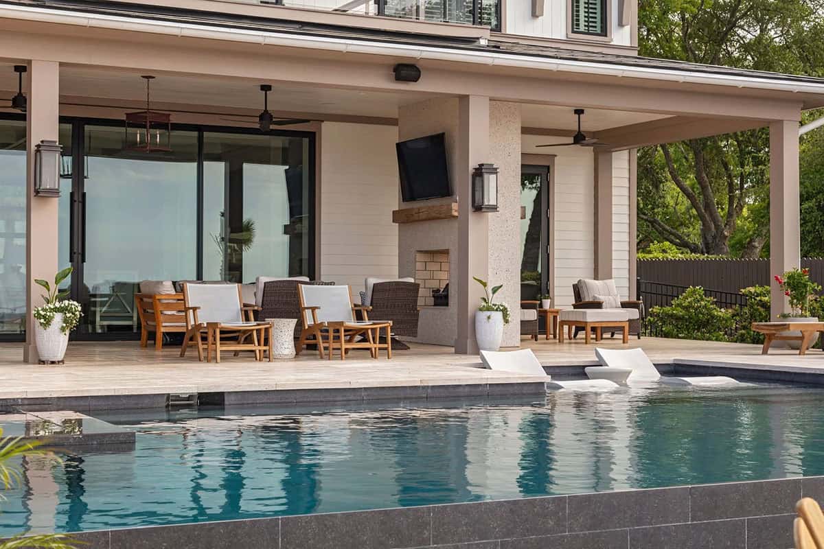 contemporary home exterior with a pool