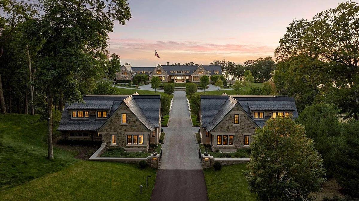 lake house exterior at dusk
