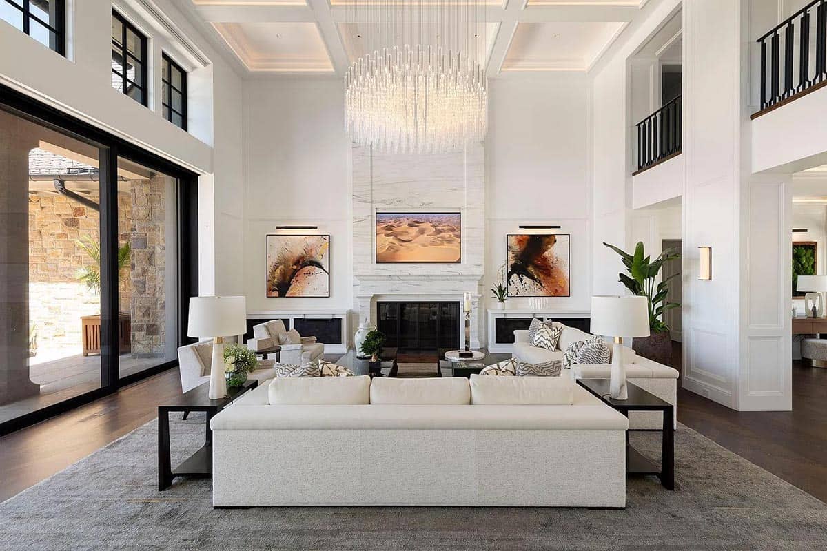 contemporary living room with a fireplace