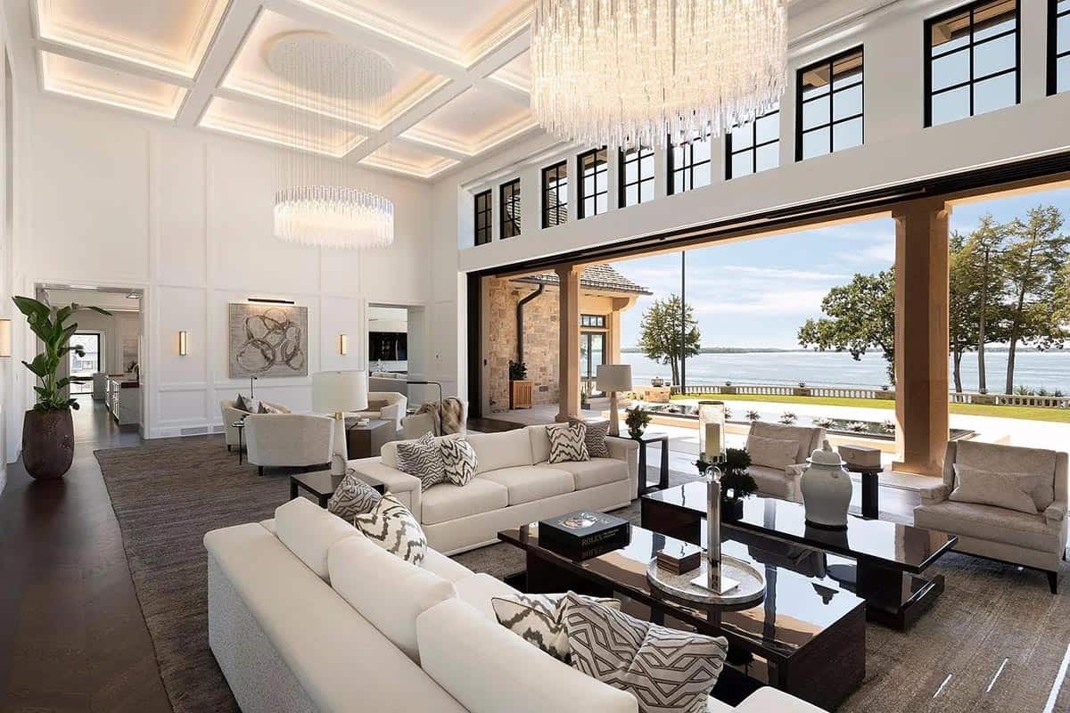 contemporary living room with sliding glass doors