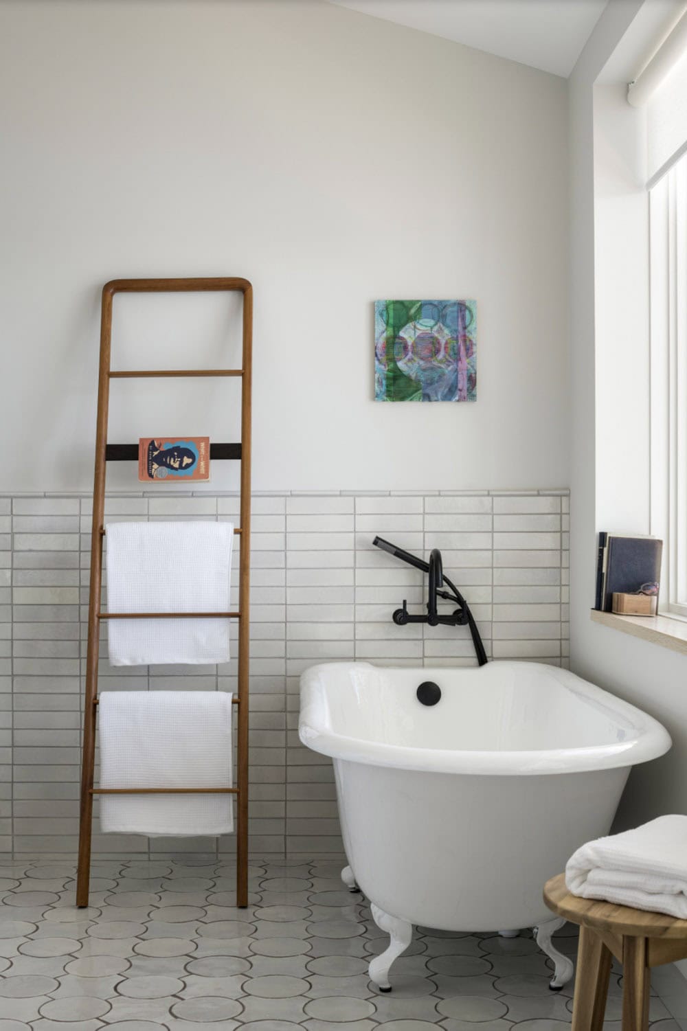 Contemporary Bathroom with a freestanding tub