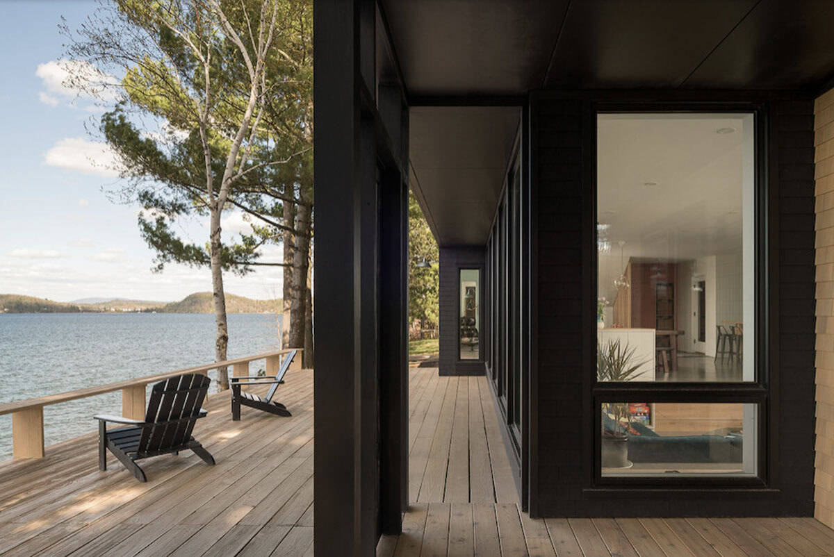 modern lake house exterior deck