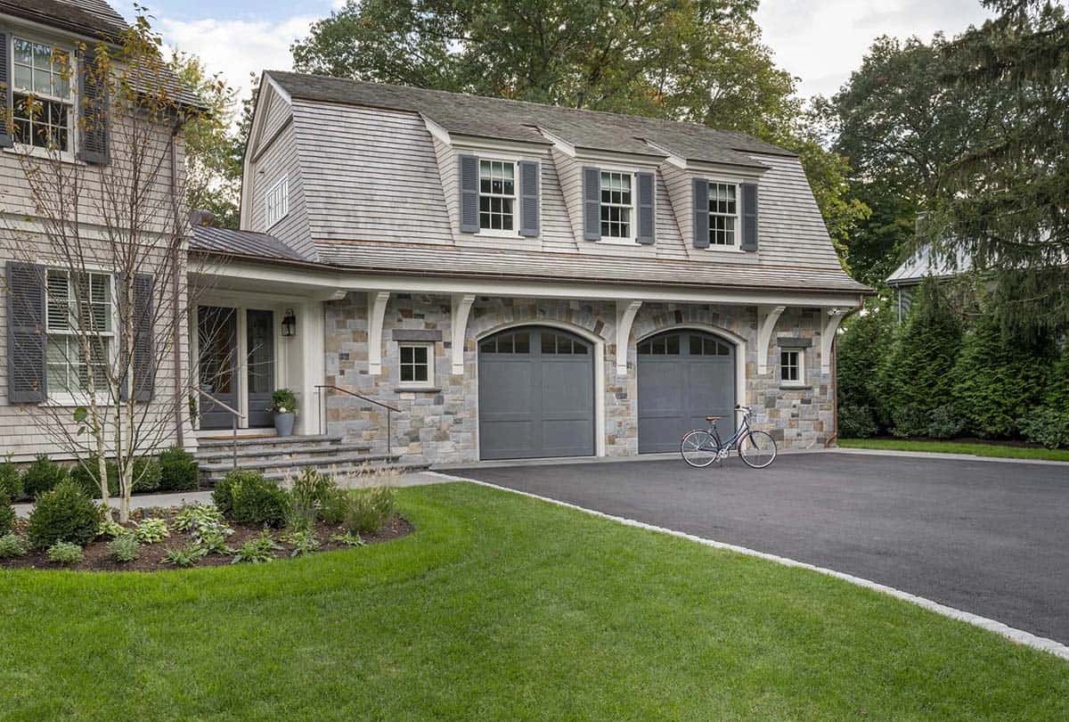 contemporary lake house exterior garage