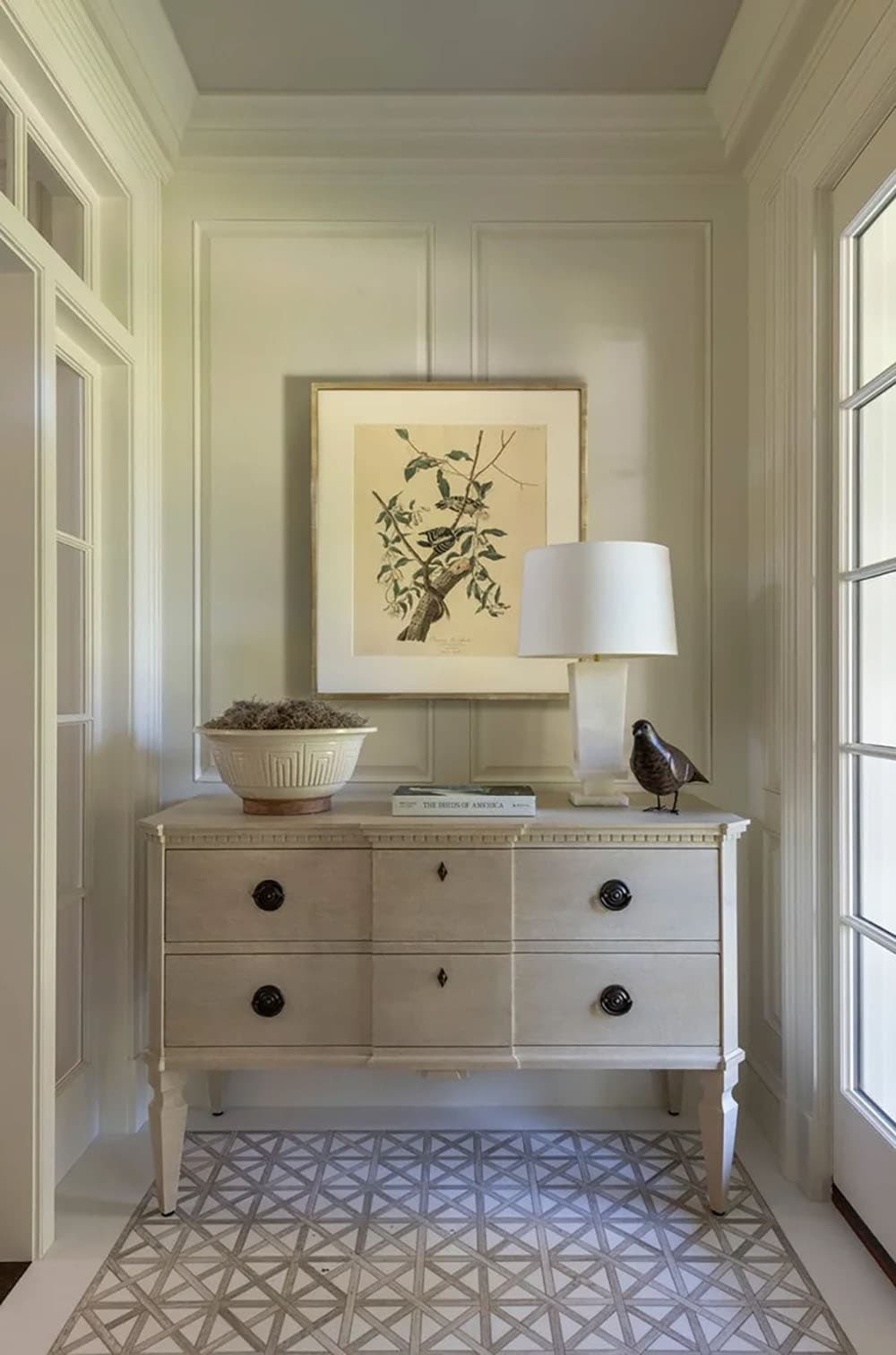 contemporary lake house entry with a console table