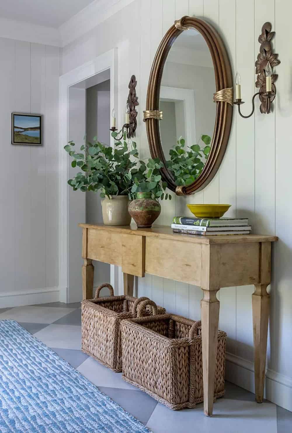 contemporary entry with a console table