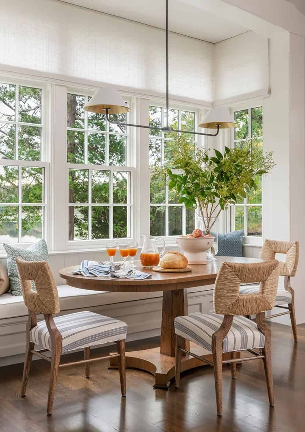 contemporary breakfast nook with a built-in banquette and bay window