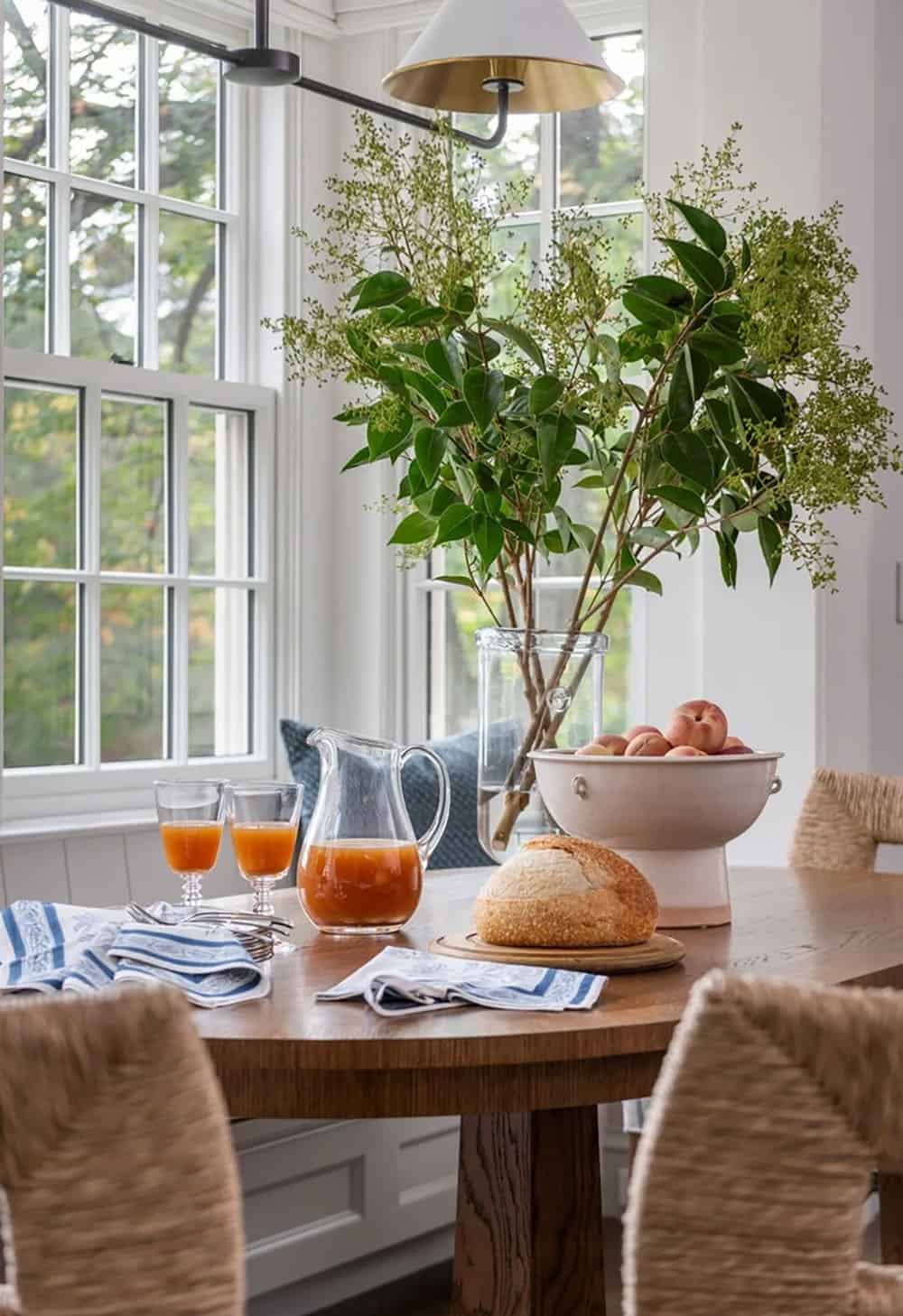 contemporary breakfast nook with a built-in banquette and bay window