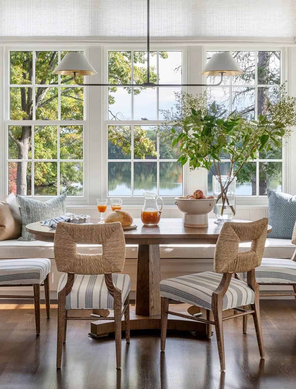 contemporary breakfast nook with a built-in banquette and bay window