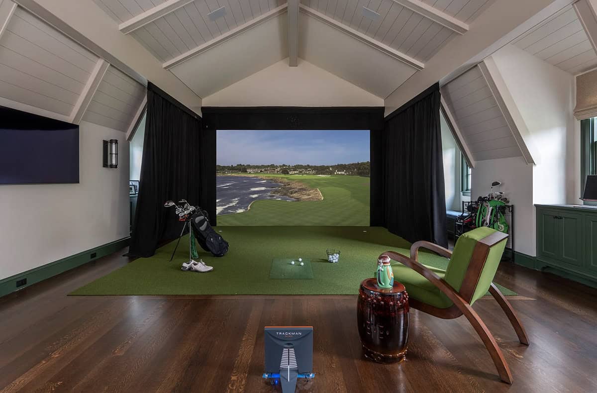 contemporary golf simulator room