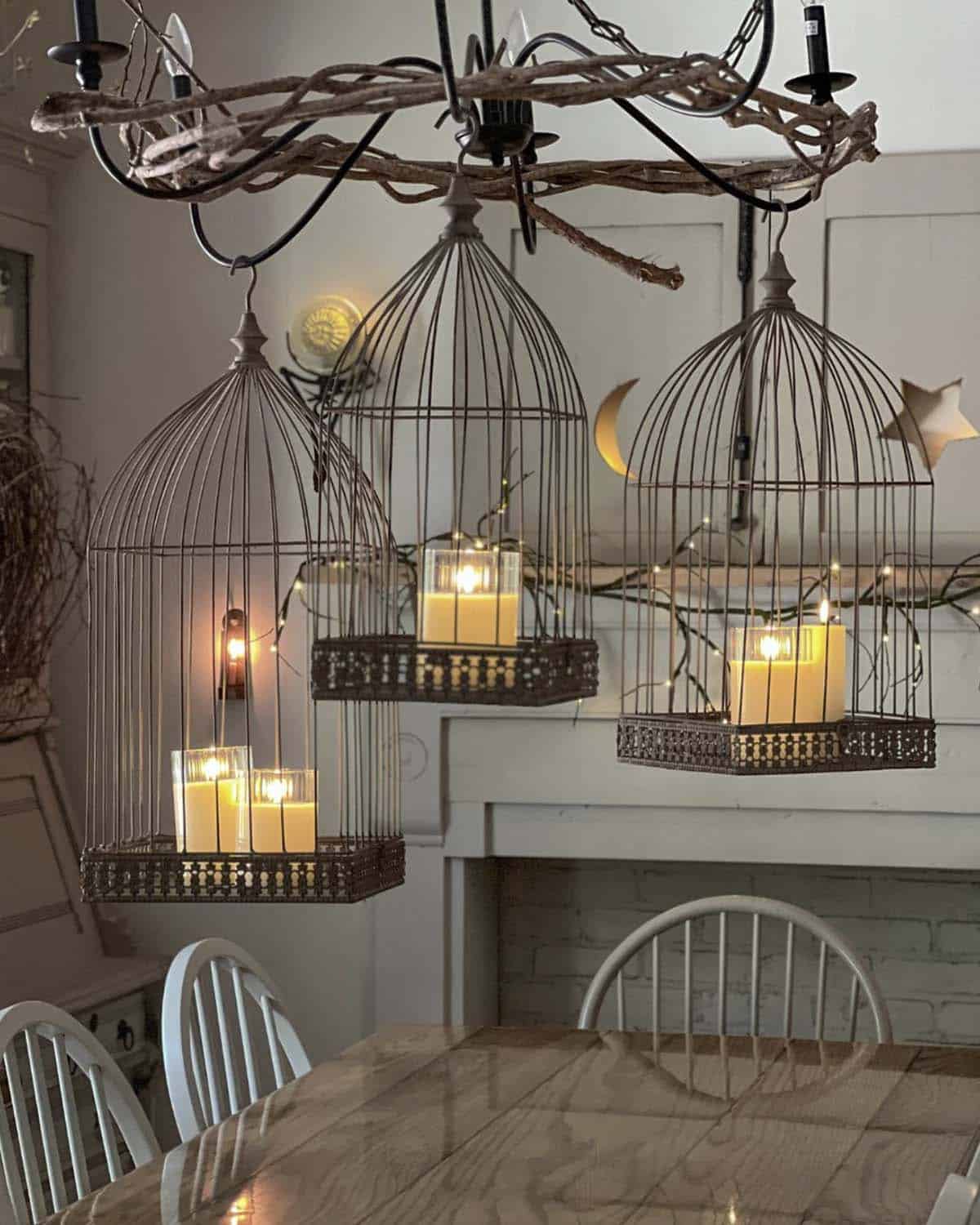hanging fall lanterns over the dining table
