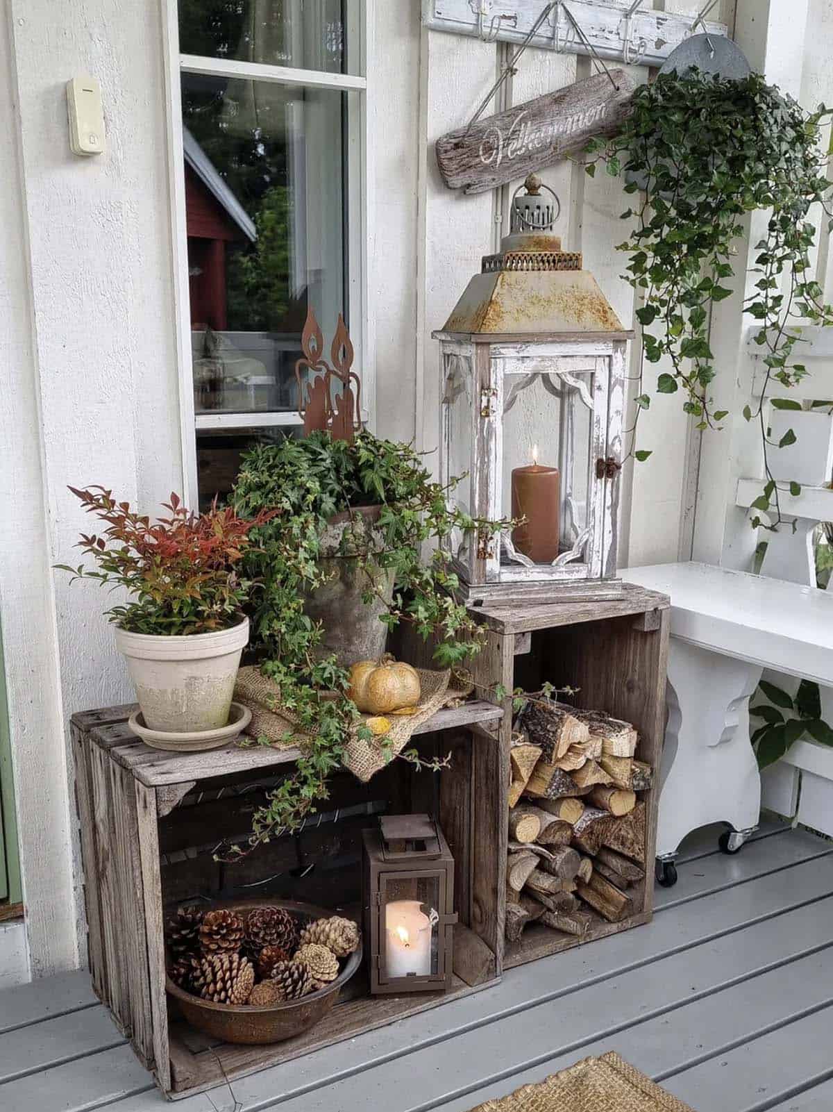 fall lantern on the front porch
