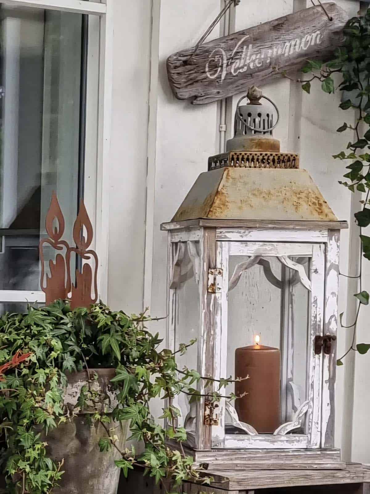 fall lantern on the front porch