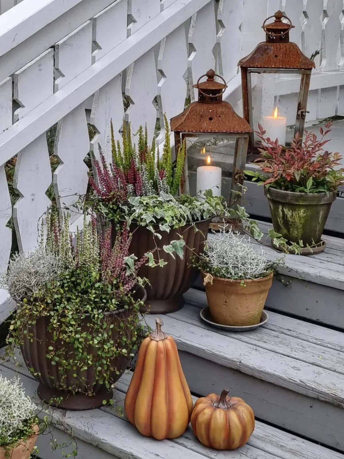 fall lanterns on the porch steps