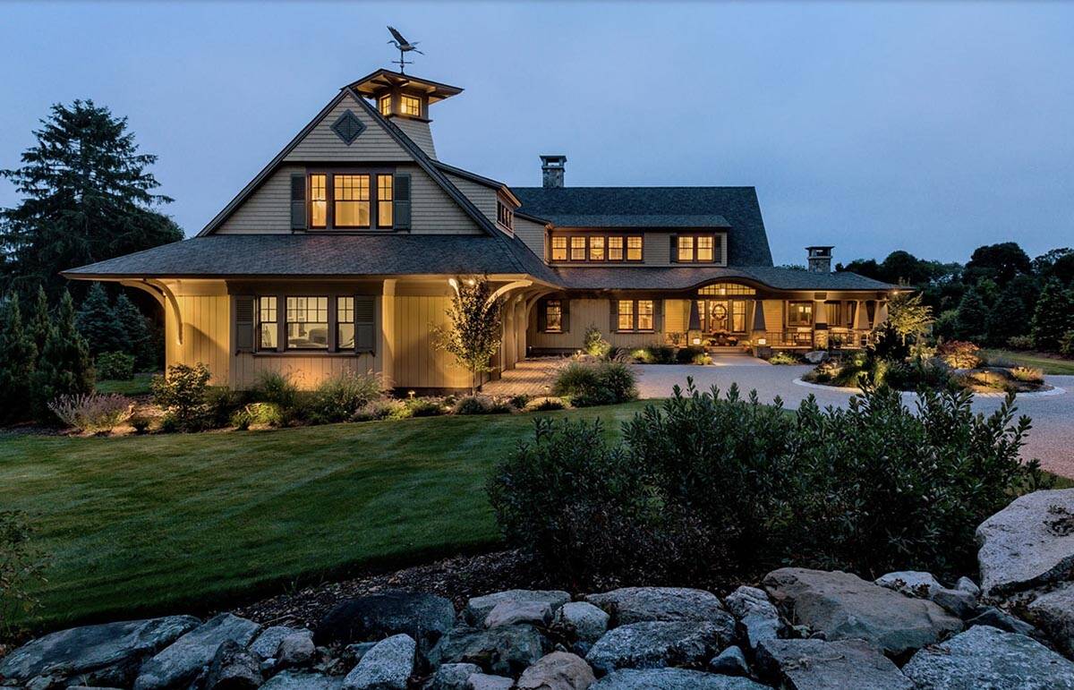craftsman style house exterior at dusk