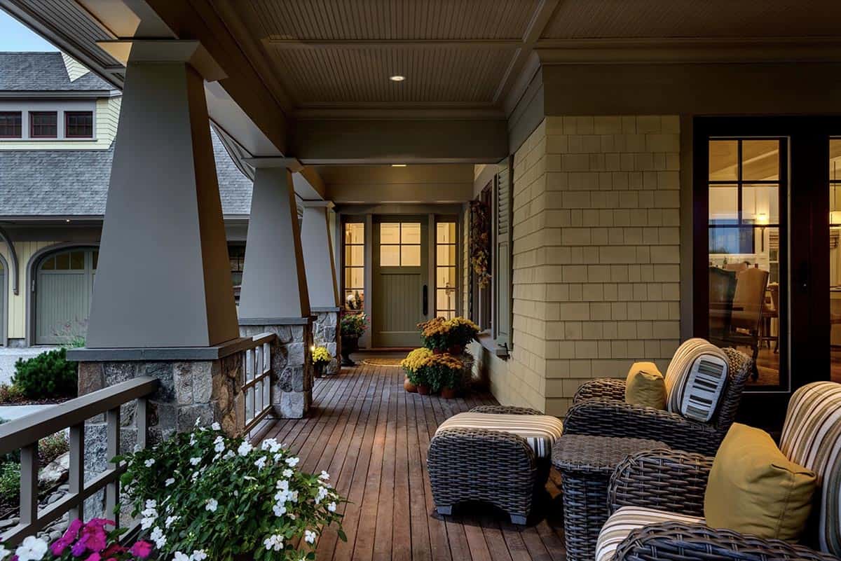 craftsman style house exterior front porch with outdoor furniture