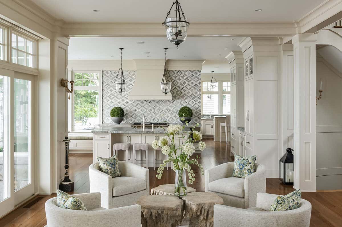 contemporary living room and kitchen