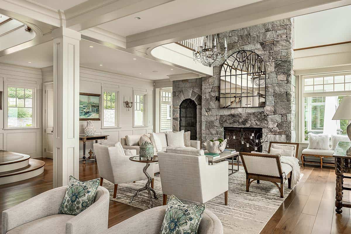 contemporary living room with a fireplace