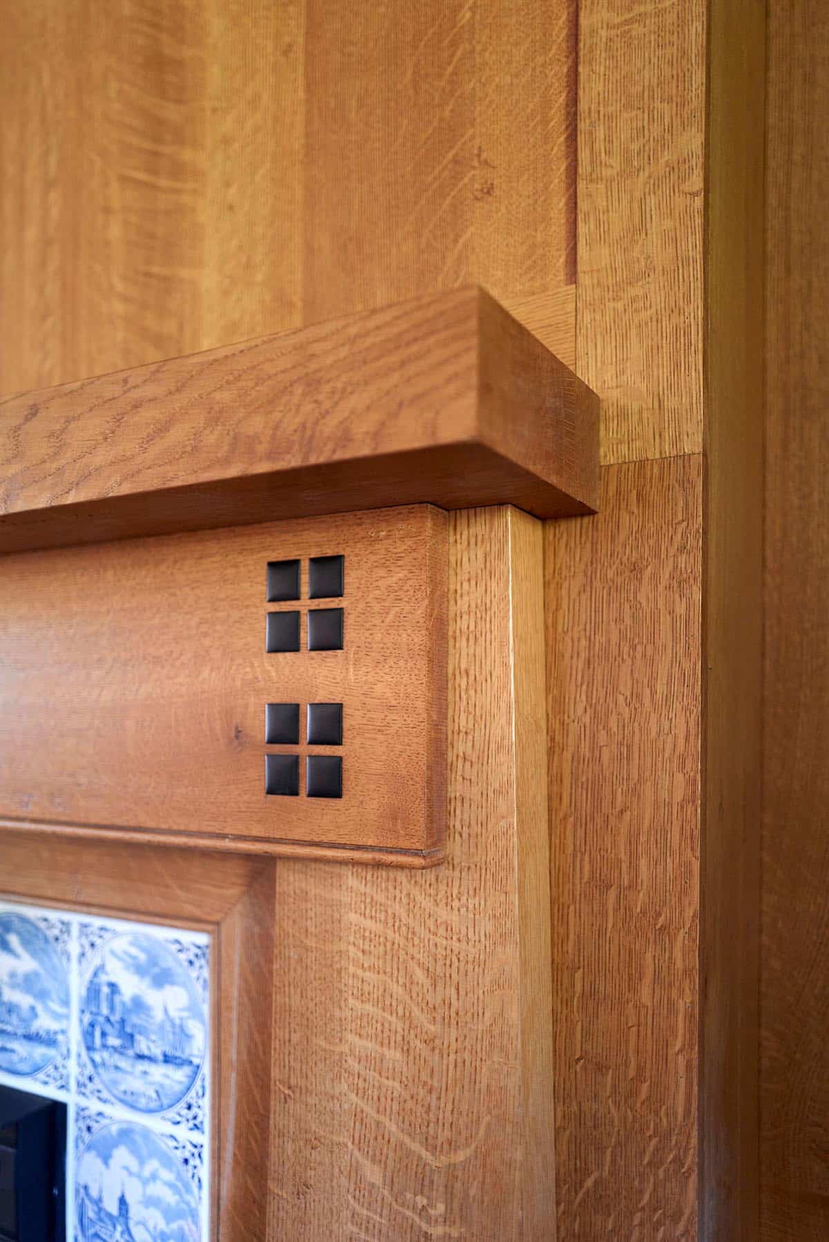 traditional style home library fireplace detail
