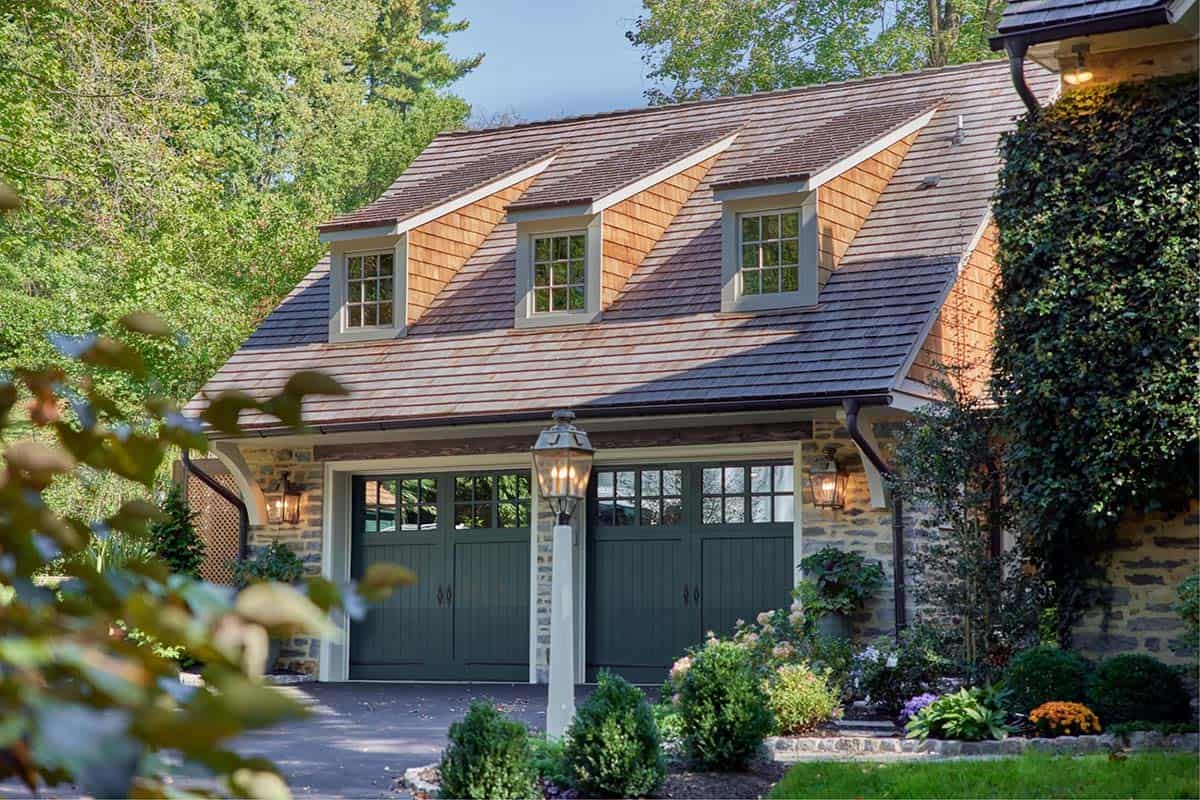 stone house exterior garage