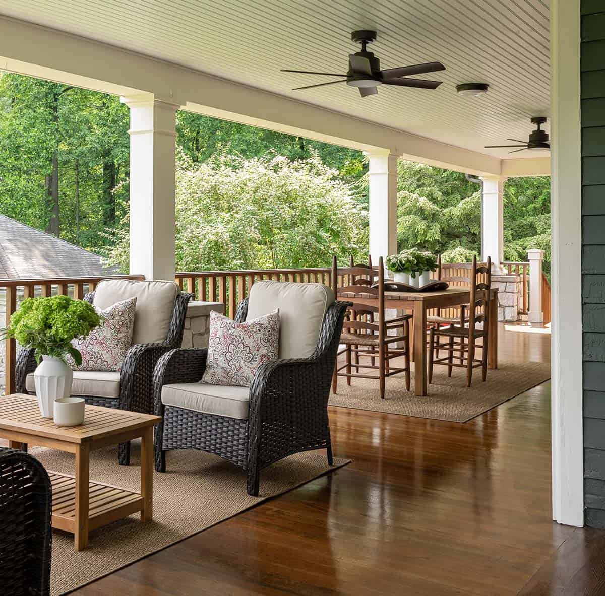 craftsman style covered porch with outdoor furniture