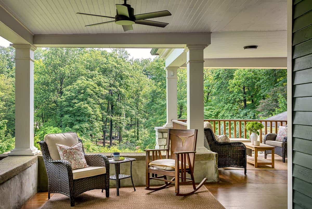 craftsman style covered porch with outdoor furniture