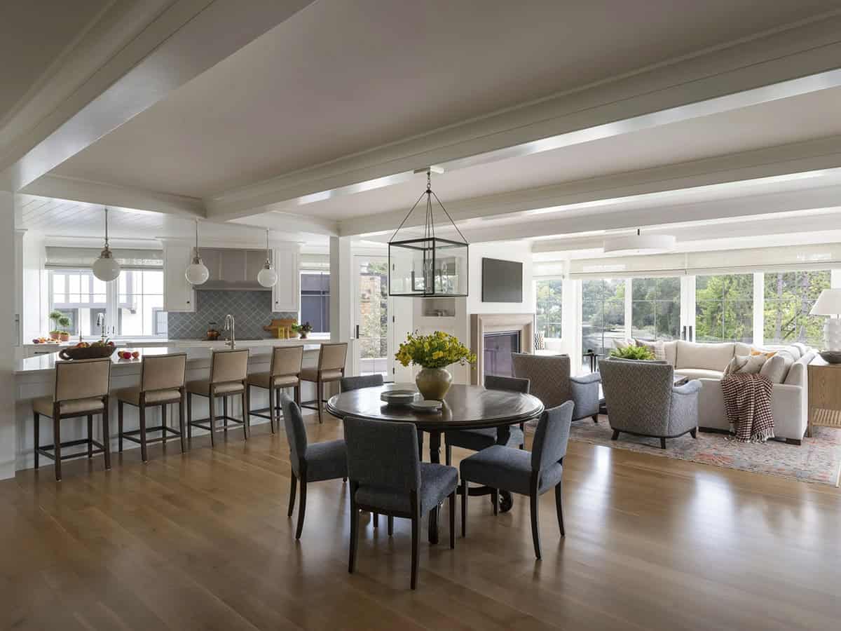 contemporary dining room and kitchen