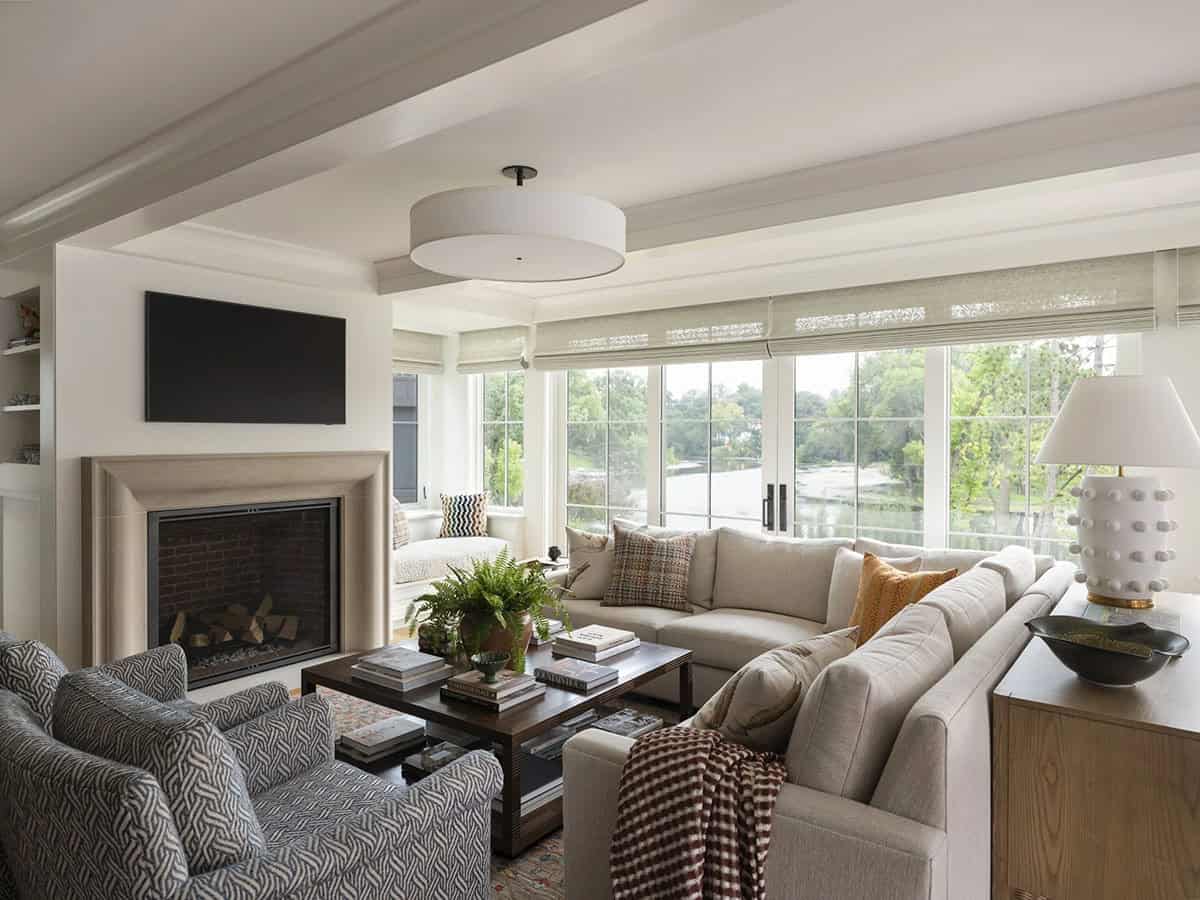 contemporary living room and fireplace