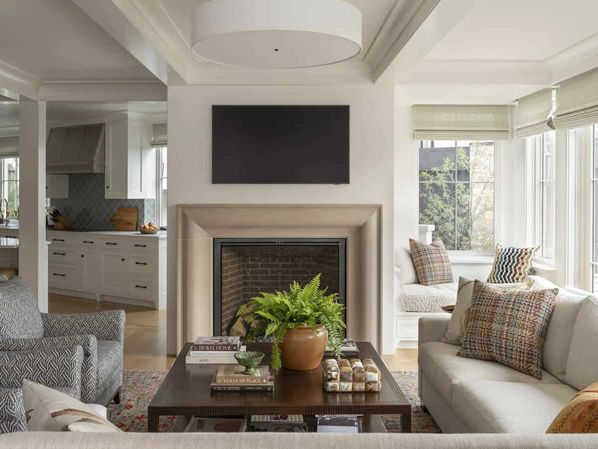contemporary living room and fireplace