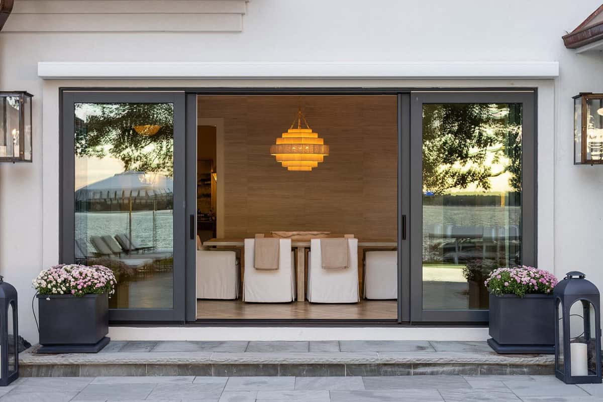 lake house exterior with a view of the dining room