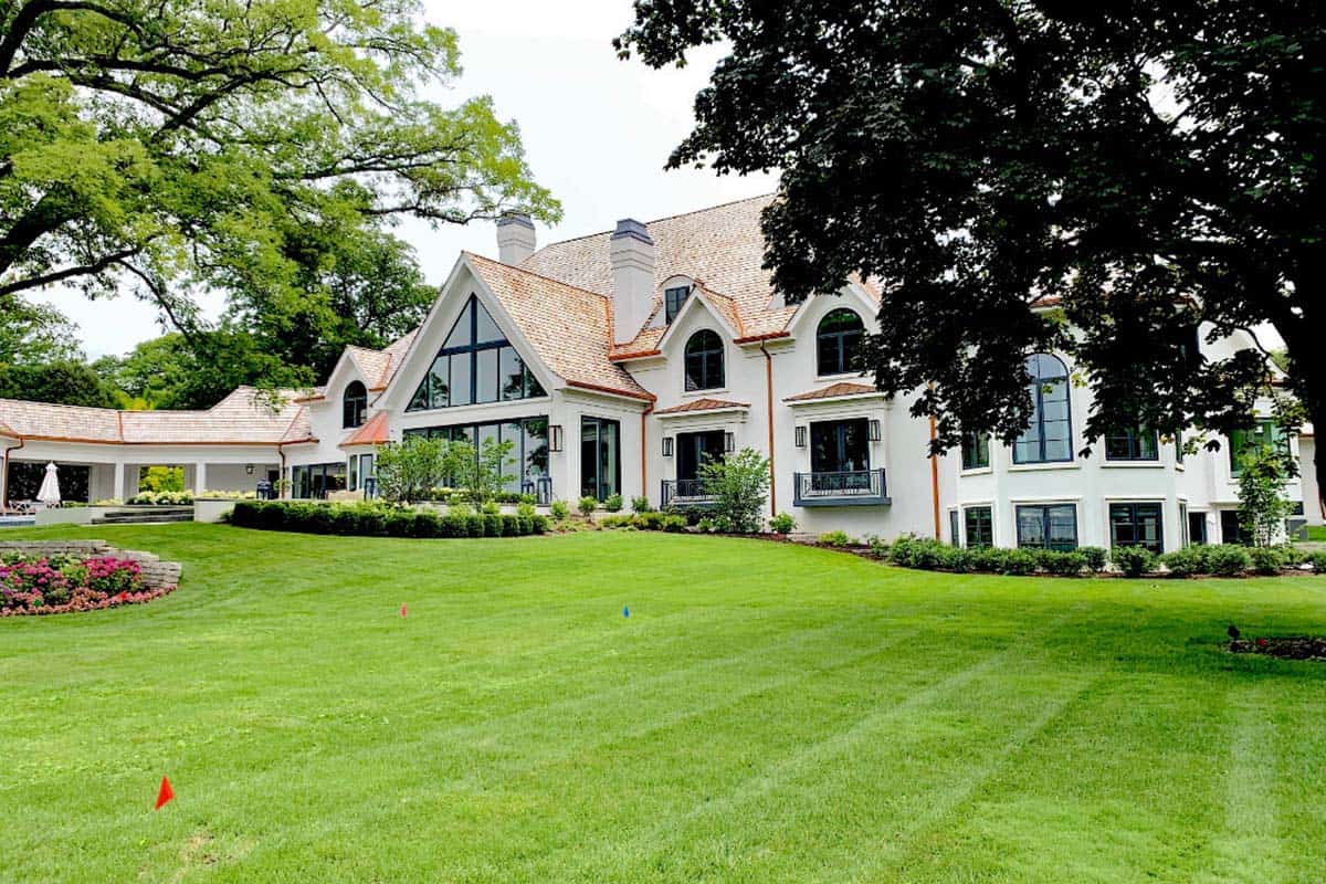 lake house exterior with landscaping