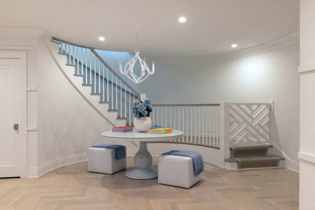 contemporary staircase leading to the basement level