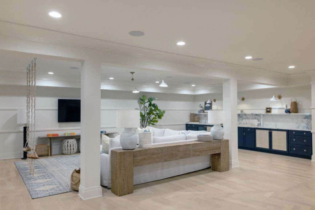 contemporary basement level entertainment area 
