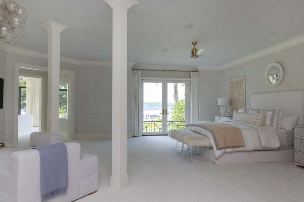 contemporary bedroom with a sitting area
