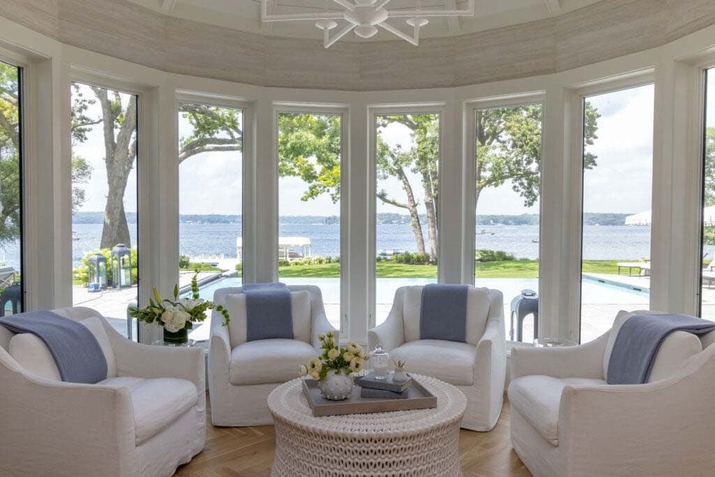 contemporary sunroom with large windows