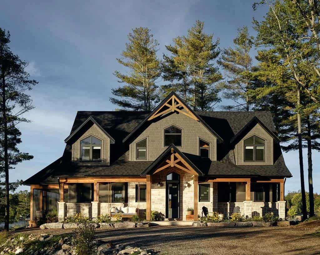 traditional style lake house exterior